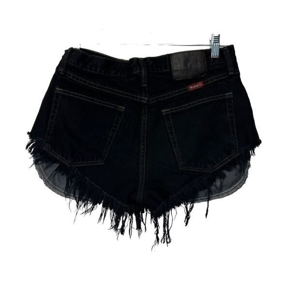 BLACK WRANGLER SIZE 30 DISTRESSED CUTOFF BLACK DENIM SHORTS - Picture 10 of 16